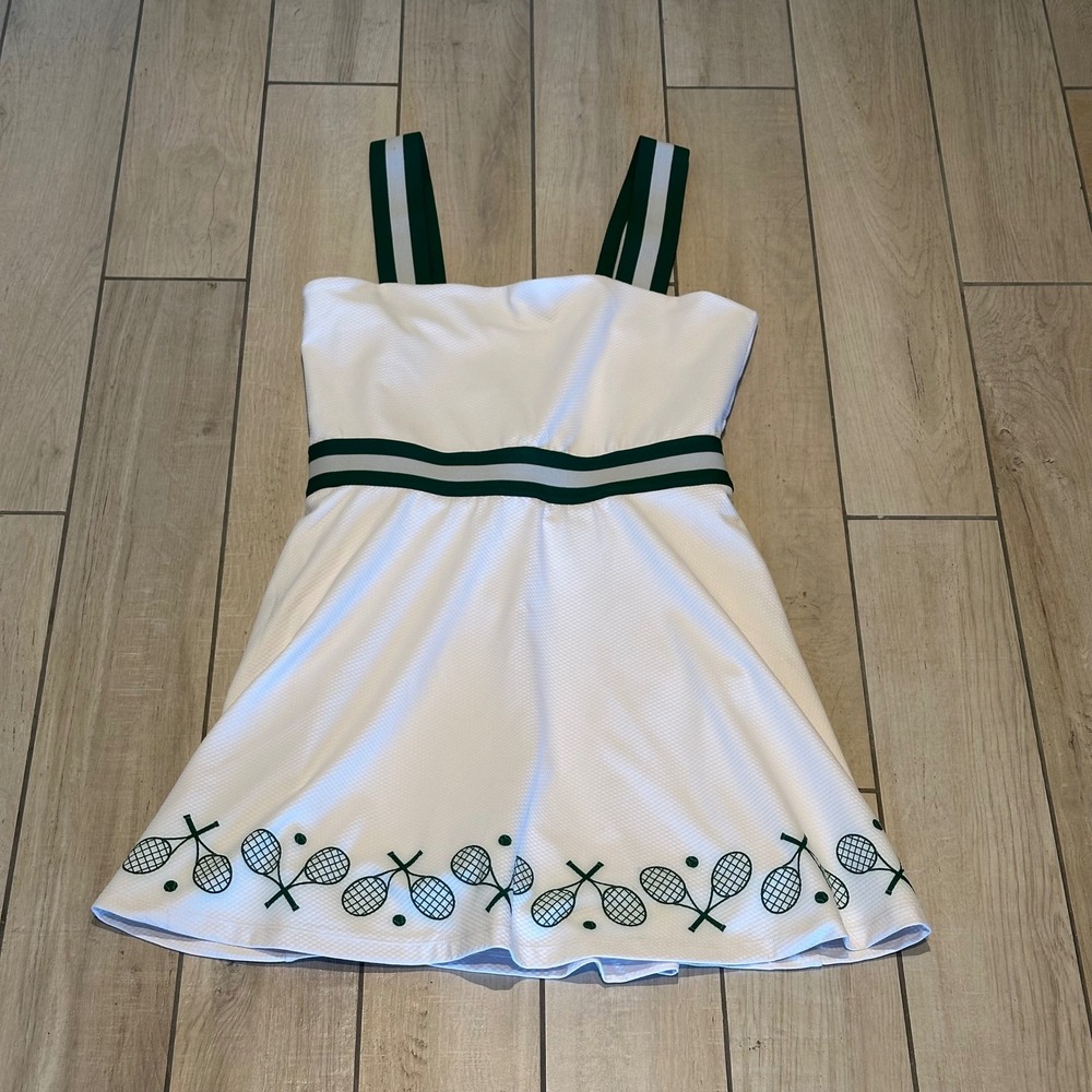 Beach‎ Riot Sport Anthropology Tennis Dress White Green Racket Print Athletic XL